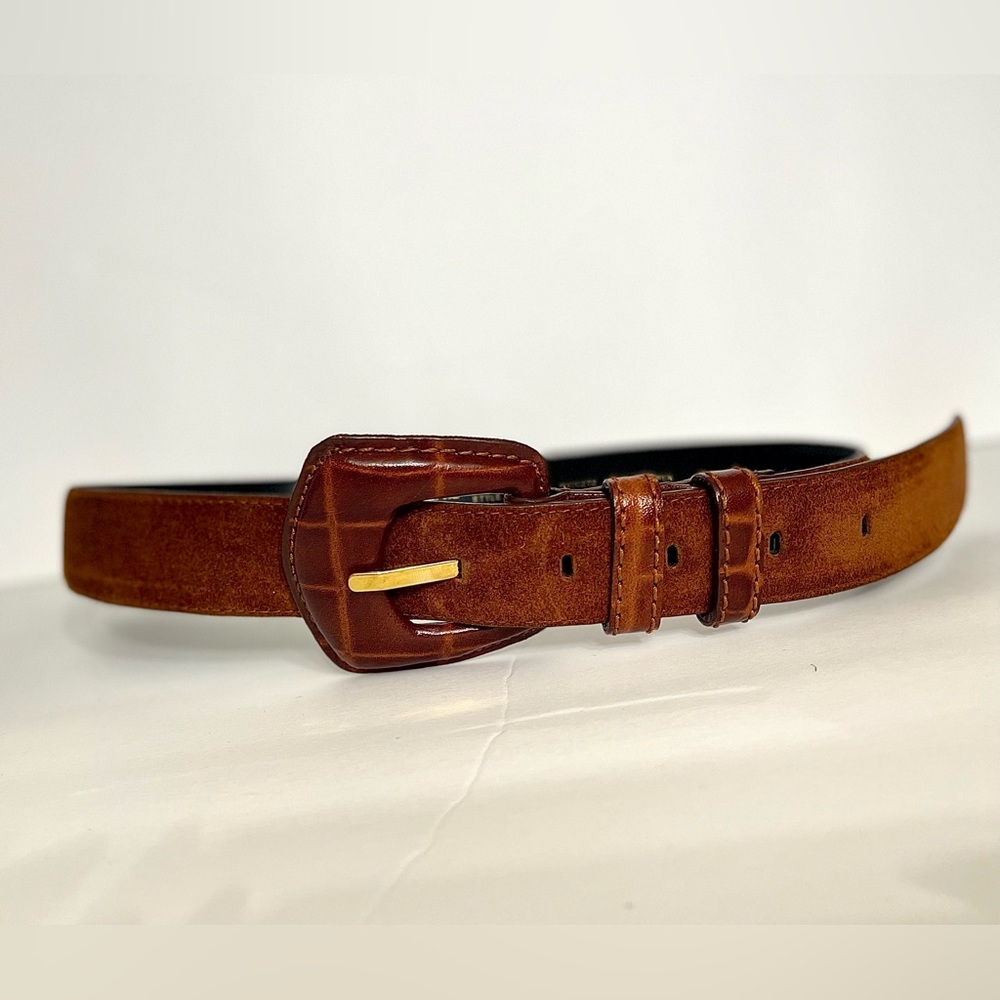 Vintage Genuine Suede & Leather Belt Rich Brown 27.5-31.5”. No Flaws
